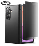 [Bundle] Galaxy Z Fold 8 Ultra | Onyx Flap (BK) + 360° Privacy - Black textured foldable phone case shown closed, with a dark tinted screen protector partially covering the front. A 360-degree rotation graphic appears in the top-left corner on a clean white background.
