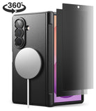 [Bundle] Galaxy Z Fold 8 Ultra | Onyx Flap Magnetic (BK) + 360° Privacy - Black textured phone case with a built-in circular MagSafe holder, shown on a smartphone with a dark tinted screen protector partially pulled out. A '360°' rotation graphic appears in the top-left corner on a clean white background.