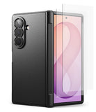 [Bundle] Galaxy Z Fold 8 Ultra | Onyx Flap + Screen Protector (2P) - A black foldable smartphone case shown closed, with a transparent screen protector partially covering the front display area. The phone inside appears to be a Samsung Galaxy-style device, but the sold product is the case/protector rather than the phone itself, so no visible brand is listed.