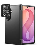 [Bundle] Galaxy Z Fold 8 Ultra | Onyx Flap + Camera Protector (2P) - Black protective phone case shown on a smartphone, with the back view and a close-up of the camera frame area visible. The phone screen displays a pink and purple abstract wallpaper.