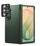 [Bundle] Galaxy Z Fold 8 Ultra | Onyx Flap + Camera Protector (2P) - A dark green textured phone case shown on a smartphone, with a black camera lens protector sticker labeled 'LIVE. A BETTER DAY.