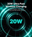 Galaxy Z Fold 8 Ultra Case | Slim Magnetic - Promotional graphic for 20W ultra-fast wireless charging, with glowing teal concentric rings on a black background and text stating it is optimized for Samsung's wireless charging.