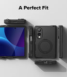 Galaxy Z Fold 8 Case | Alles - A black rugged tablet case shown from multiple angles on a light gray background, with the text 'A Perfect Fit' at the top. The tablet screen displays a blue and purple wallpaper, but screen content is excluded from product color decisions.