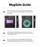Galaxy Z Fold 8 Case | Alles - A compatibility and usage guide graphic titled 'MagSafe Guide' on a white background, with text explaining magnetic accessory support, Samsung Wallet notification behavior, and Apple MagSafe/MFM charger compatibility issues.