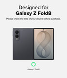 Galaxy Z Fold 8 Case | Alles - Promotional graphic for a Galaxy Z Fold8 phone, showing the dark gray folded device from both back and front views on a light gray background, with text stating 'Designed for Galaxy Z Fold8' and a green circle pointing to 'Galaxy Z Fold8'.