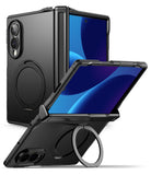 Galaxy Z Fold 8 Case | Alles - Black rugged protective case for a foldable smartphone, shown in multiple angles including back view with circular ring stand and front view with phone inserted.