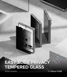 Galaxy Z Fold 8 Screen Protector | Cover Display Easy Slide Privacy Tempered Glass (2 Pack) - Promotional graphic for a Ringke Galaxy Fold8 screen protector cover display, showing three partially opened foldable smartphones on a light gray surface with text reading 'COVER DISPLAY', 'EASY SLIDE PRIVACY', and 'TEMPERED GLASS'.