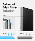 Galaxy Z Fold 8 Screen Protector | Cover Display Easy Slide Privacy Tempered Glass (2 Pack) - Promotional graphic for a Samsung smartphone case or edge design, showing a silver Samsung phone with a black back, text reading 'Enhanced Edge Design' and '2.5D', plus comparison arrows labeled Ringke and Others.