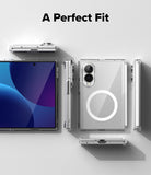 Galaxy Z Fold 8 Case | Fusion Flap Magnetic - Transparent clear phone case shown fitted around a foldable smartphone from multiple angles on a light gray background, with the text 'A Perfect Fit' at the top.