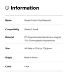 Galaxy Z Fold 8 Case | Fusion Flap Magnetic - An information card with a black header reading 'Information' and a list of product details: Name 'Ringke Fusion Flap Magnetic', Compatibility 'Galaxy Z Fold8', Material 'PC (Polycarbonate), Neodymium magnet, TPU (Thermoplastic Polyurethane)', Size '165.5(W) x 127.