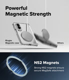 Galaxy Z Fold 8 Case | Fusion Flap Magnetic - Promotional graphic for a transparent magnetic phone case with a circular MagSafe ring. The top half shows the case floating with a magnetic ring attached under the text 'Powerful Magnetic Strength,' with a comparison label 'Ringke Magnetic case' and 'Others.