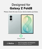 Galaxy Z Fold 8 | Fusion - A promotional compatibility graphic for a smartphone case or phone shown on a light gray background. Text reads 'Designed for Galaxy Z Fold8' and 'Please check the size of your device before purchase.