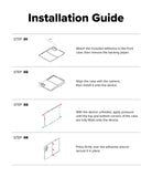 Galaxy Z Fold 8 | Fusion - Installation guide diagram showing four steps for attaching adhesive to a phone case and aligning it onto a device, with step numbers, small line drawings, and instructional text on a white background.