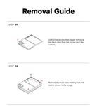 Galaxy Z Fold 8 | Fusion - A two-step removal guide diagram showing how to take off a phone case. Step 01 illustrates unfolding the device and removing the back case from the corner near the camera.