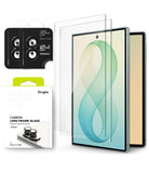 [Bundle] Galaxy Z Fold 8 | Screen + Camera Protectors - Ringke camera lens frame glass screen protectors shown with two clear tempered glass protectors floating over a smartphone and the retail packaging on a white background.