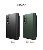 [Bundle] Galaxy Z Fold 8 | Onyx Flap (BK) + Screen Protectors (2P) - Two phone cases shown side by side on a white background under the heading 'Color'. The left case is labeled 'Black' and is matte black with a blue side accent.