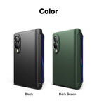Galaxy Z Fold 8 Case | Onyx Flap - Two phone cases shown side by side on a white background under the heading 'Color'. The left case is labeled 'Black' and is matte black with a blue side accent.