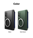 Galaxy Z Fold 8 Case | Onyx Flap Magnetic - Two phone cases shown side by side on a white background under the heading 'Color'. The left case is labeled 'Black' and is matte black with a silver ring and blue side accent.