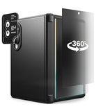 [Bundle] Galaxy Z Fold 8 | Onyx Flap (BK) + Privacy & Camera Protectors - Black textured smartphone case with a transparent screen protector shown partially detached, featuring a 360-degree rotation graphic and a camera control label on a white background.