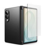 [Bundle] Galaxy Z Fold 8 | Onyx Flap + Screen Protector (2P) - Black textured protective case for a foldable smartphone, shown open with a transparent screen protector partially applied to the front, on a white background.