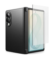 [Bundle] Galaxy Z Fold 8 | Onyx Flap + Screen Protector (2P) - Black textured protective case for a foldable smartphone, shown open with a transparent screen protector partially applied to the front, on a white background.