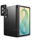 [Bundle] Galaxy Z Fold 8 | Onyx Flap + Camera Protector (2P) - A black protective case for a tablet, shown with the tablet partially inserted. The case features a textured black exterior, textured side grips, and a camera bar on the left side with a ring light and lens protector.