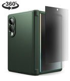 [Bundle] Galaxy Z Fold 8 | Onyx Flap (GRN) + Privacy Protectors - A dark green textured phone case shown on a smartphone, with a transparent screen protector partially covering the front. A black '360°' graphic appears in the top-left corner.