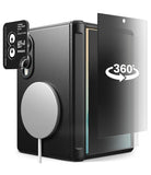 [Bundle] Galaxy Z Fold 8 | Onyx Flap Magnetic (BK) + Privacy & Camera Protectors - Black protective phone case with MagSafe compatibility, shown with a clear tempered glass screen protector featuring a 360-degree rotation graphic.