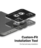 [Bundle] Galaxy Z Flip 7 Case | Fusion Magnetic - Installation tool aligning tempered glass lens protectors onto phone.