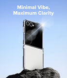 [Bundle] Galaxy Z Flip 7 Clear | Fusion - Clear phone case on a Galaxy Z Flip 7 standing on a rock against a blue sky.