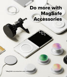 [Bundle] Galaxy Z Flip 7 Case | Fusion Magnetic - Galaxy Z Flip 7 in a clear magnetic case surrounded by various MagSafe chargers and colorful phone grips.