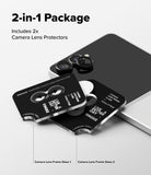 Galaxy Z Flip 8 Camera Protector | Camera Lens Frame Glass (2 Pack) - Two black lens protector sets next to a smartphone with installed lenses.