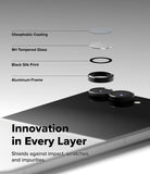 Galaxy Z Flip 8 Camera Protector | Camera Lens Frame Glass (2 Pack) - Exploded view of camera lens protector layers including coating, tempered glass, and aluminum frame.