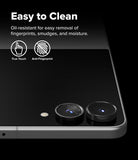 Galaxy Z Flip 8 Camera Protector | Camera Lens Frame Glass (2 Pack) - Camera lens protectors on a smartphone back, highlighting oleophobic coating and anti-fingerprint tech.