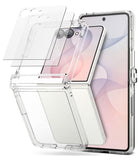 [Bundle] Galaxy Z Flip 8 | Fusion Flap + Screen Protectors (2P) - Clear protective case and screen protector set shown over a smartphone on a white background.