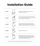 Galaxy Z Flip 8 Hinge Protector | Hinge Dual Easy Film (2 Pack) - An installation guide sheet with five numbered steps, each accompanied by a small line drawing and instructions for placing and removing a cleaning device and its protective tab on a white background.
