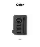 Wallet  | Tech Magnetic - A black textured leather card holder wallet with a zipper, a D-ring, and a vertical strap closure, shown on a white background with 'Color' and 'Black' text labels.