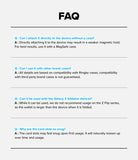 Wallet  | Tech Magnetic - A FAQ informational graphic with the heading 'FAQ' at the top and four question-answer sections about MagSafe compatibility, device compatibility, and card slot depth on a light gray background.