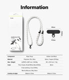 Holder Link Strap | Black - White rope strap with black accents, black holder link, and a technical specification table.