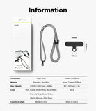 Holder Link Strap | Black - Product packaging, silver rope strap, and black holder link with dimensions and specifications table.
