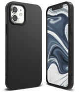 iPhone 12 Mini Case | Air-S - Matte black protective phone case shown from the back and front with a marble screen display.