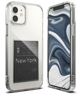 iPhone 12 Mini Case | Fusion Design - Clear phone case with a New York travel ticket graphic and marble screen wallpaper.