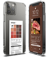 iPhone 12 Pro Max Case | Fusion Design Palette - Clear phone case featuring a steak-themed color palette and info card.