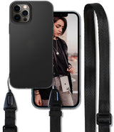 iPhone 12 Pro Max Case | Air + Shoulder Strap - Matte black phone case with a detachable black adjustable shoulder strap.