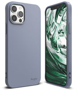 iPhone 12 / 12 Pro Case | Air-S - Matte lavender phone case shown from back and front with green marble screen wallpaper.