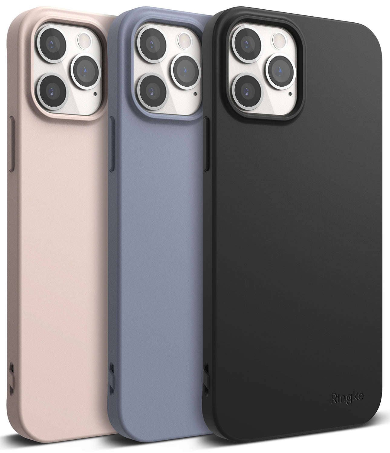 iPhone 12 / 12 Pro Case | Air-S - Three iPhone 12 Pro cases in matte pink, blue, and black arranged side-by-side.