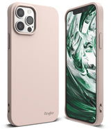 iPhone 12 / 12 Pro Case | Air-S - Matte blush pink phone case shown from back and front with green marble screen wallpaper.