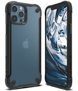 iPhone 12 / 12 Pro Case | Fusion-X2 - Matte black rugged phone case with a translucent blue back and marbled screen display.