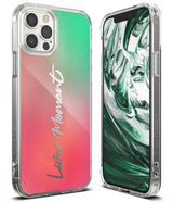 iPhone 12 / 12 Pro Case | Fusion Design - Clear phone case with pink-to-green gradient back and Life Moment text.
