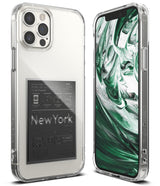 iPhone 12 / 12 Pro Case | Fusion Design - Clear phone case with New York travel-themed graphic on back and green marble screen.